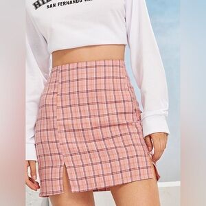 SHEIN Pink Plaid Skirt